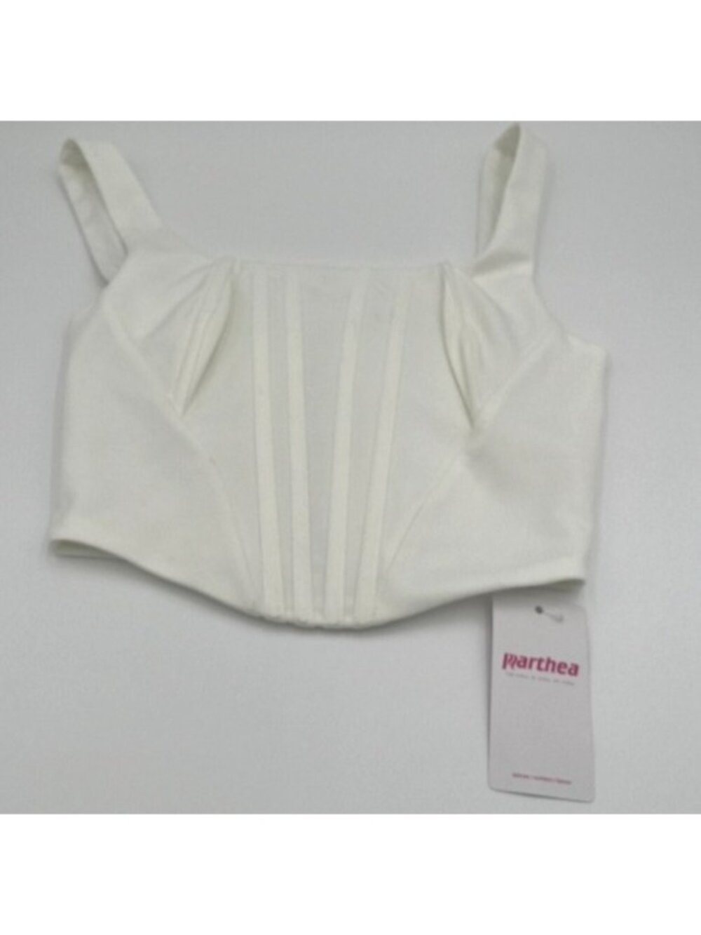 NWT Marthea White Corset Crop Top Push up Bustier Square Neckline Small Concert